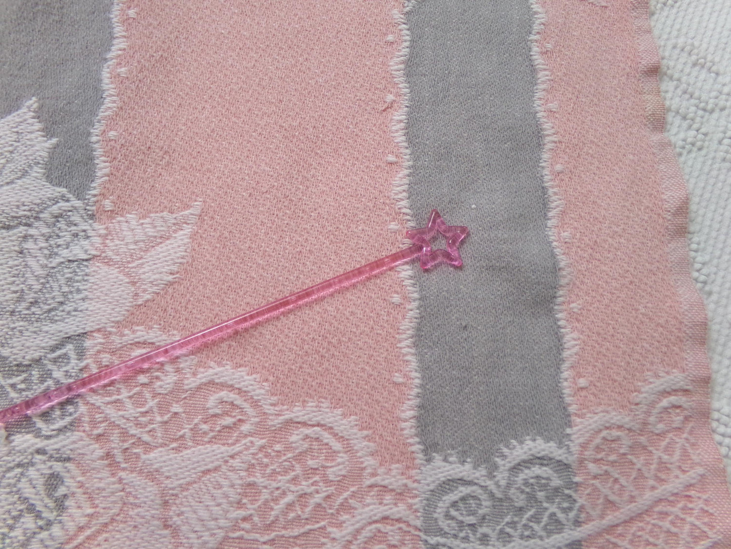 Lacy Rose Vintage Woven Fabric Piece Pink & Grey Stripes Shabby Chic Sewing Material 24x23"