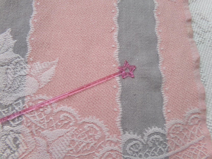 Lacy Rose Vintage Woven Fabric Piece Pink & Grey Stripes Shabby Chic Sewing Material 24x23"