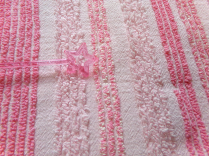 multisize pink striped vintage chenille fabric, ultra lightweight 18" x 24" piece of sewing material w/ variegated stripe lines