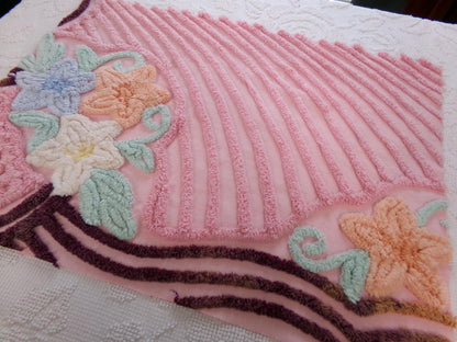 Cottage Pink Floral Vintage Chenille Fabric, Shabby Mauve Sewing & Quilt Material, 17" x 23" piece