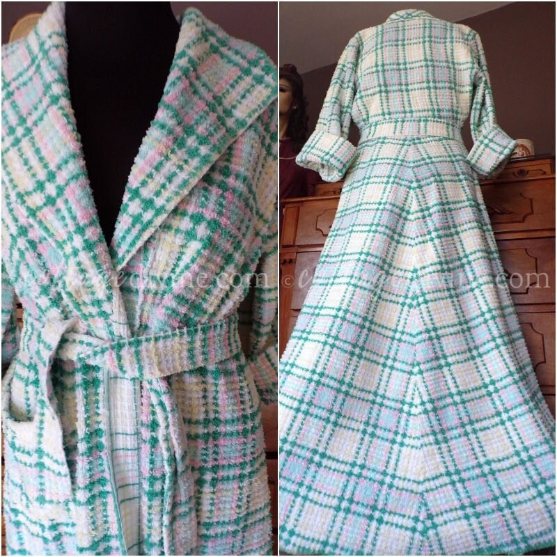 Retro Plaid Vintage Chenille Robe Ladies I Love Lucy Style 50s Bathrobe