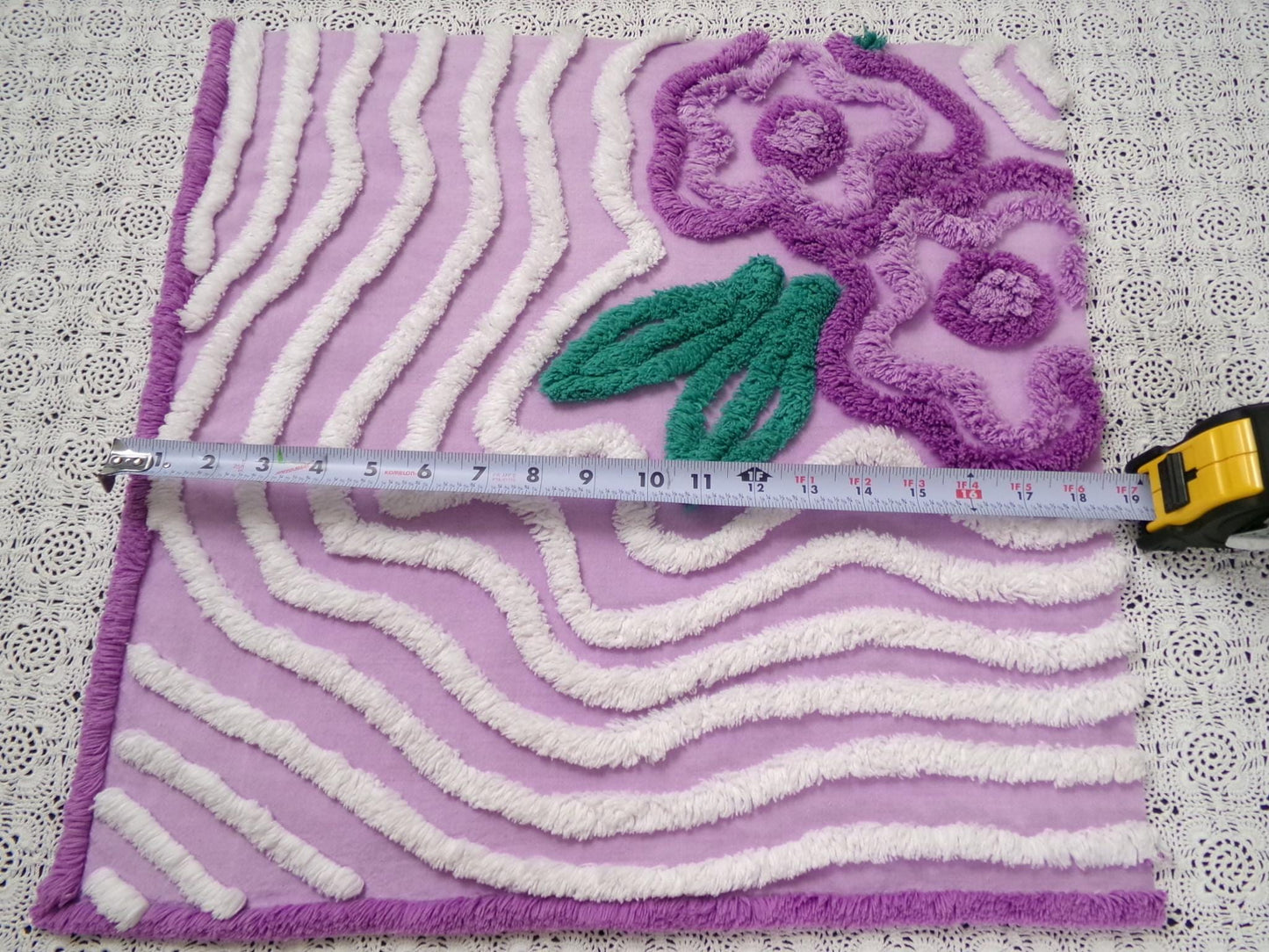 Lilac Vintage Chenille Fabric 17 x 18" Floral Swirl Piece for pillows, crafts