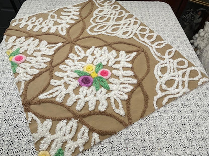 Sculpted Vintage Chenille Fabric 27x24" Piece Chocolate Brown & White