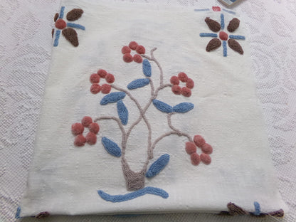 Vintage Bohemian Chenille Fabric - Natural Woodland Tree Floral & Star Design, 28" x 29"