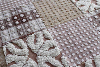 Cozy Mocha Chenille Quilt Squares Set, from Vintage Bedspread Fabric, 16 Blocks, 6" x 6" inches each, Pops & Daisies