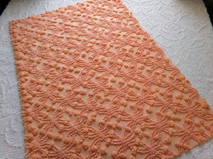 delicious peach vintage chenille fabric, 18" x 24" inch piece of cotton quilt & sewing material, overtufted pops wedding ring design