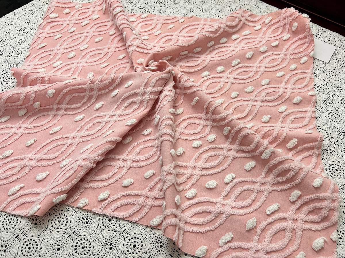 Shabby Pink Vintage Chenille Bedspread Fabric Eternity Links 19x24" Piece