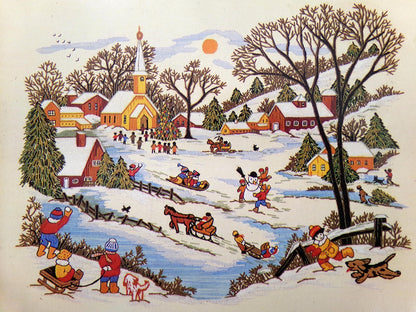 WINTER DAYS Vintage Crewel Embroidery Kit Paragon Needlecraft 0515 Whimsical Snow Scene, Adele Veres Design
