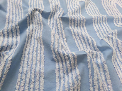 Shabby Sky Blue Vintage Chenille Fabric White Stripe Sewing Material 18" x 30"