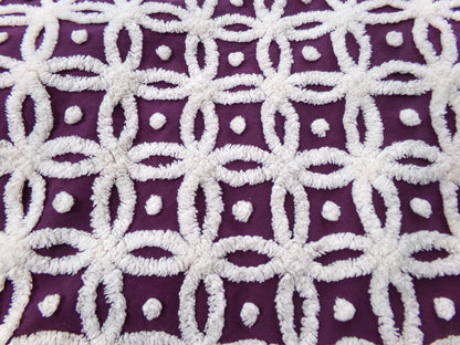 Vintage Chenille Fabric, Mulberry Snowdrops 18" x 24" Piece of Geometric White Tufted Cotton Sewing & Quilt Material