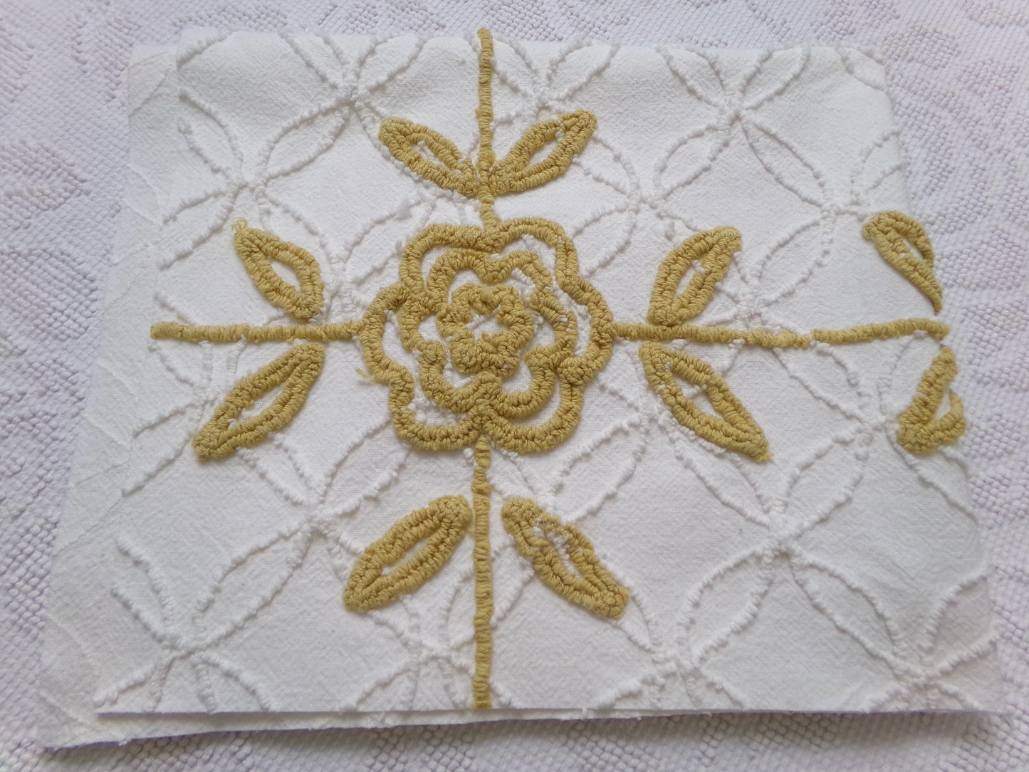 Vintage Tufted Chenille Fabric Piece, Directional Golden Rose Sewing & Quilt Material 22" x 26"