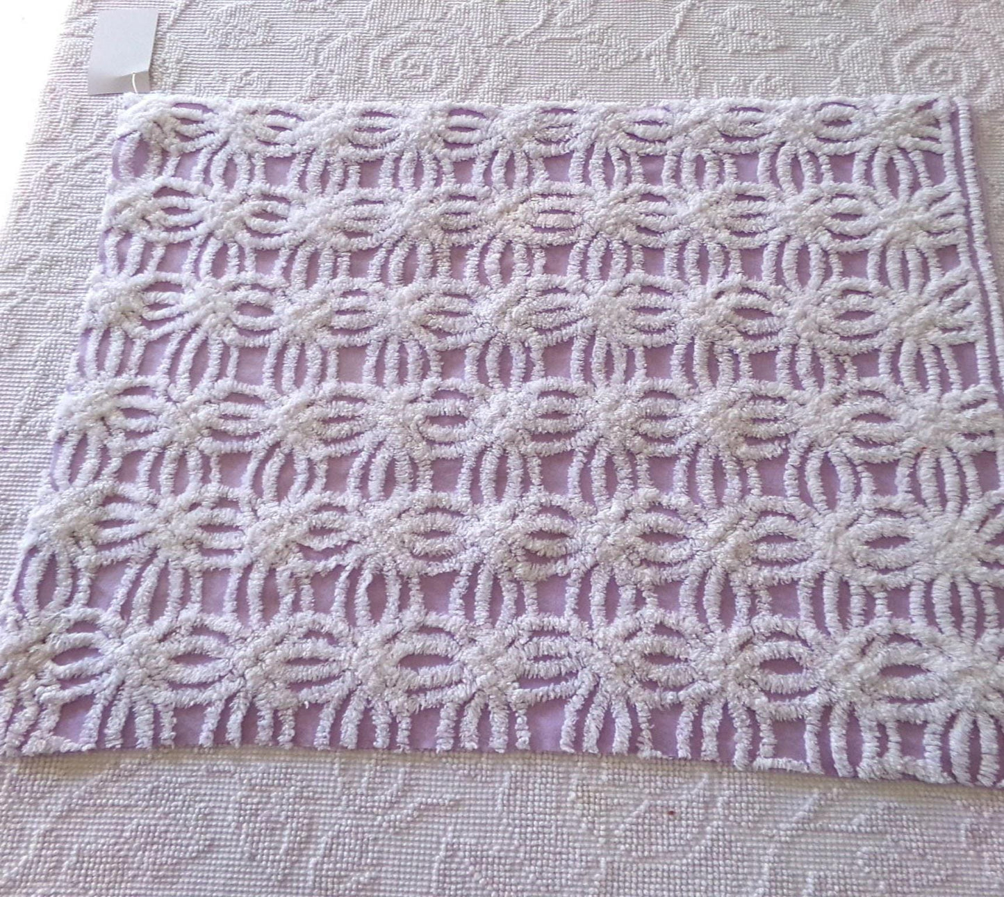 Vintage Lilac Chenille Fabric, White Spider Tufted Pattern, 18" x 24" Piece