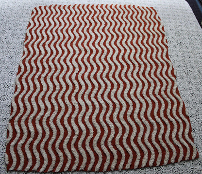 Rich Rust & White Ripple Stripes Vintage Chenille Fabric, 18" x 24" inch Piece, Great for Boho Quilts, DIY Pillows, Junk Journals