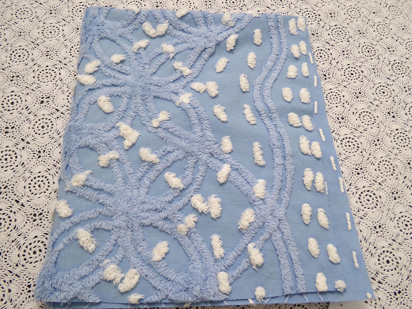 Starry Night Blue Vintage Chenille Fabric Geometric 20" x 24" piece