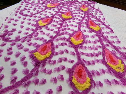 dazzling peacock feathers vintage chenille bedspread fabric 20" x 23"