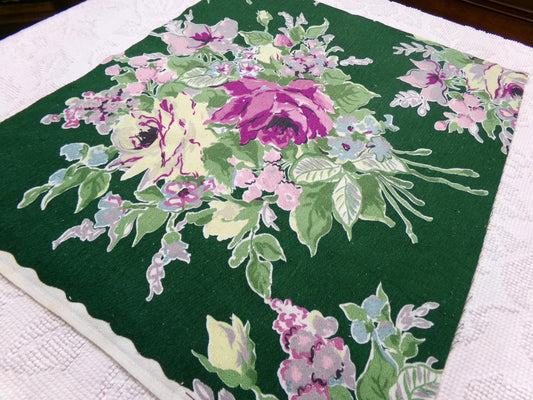 Vintage Waverly Fabric Rose Caprice Green Floral Barkcloth Style 19x21"