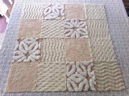 Creamy Neutrals Texturized Trendy Fabric Squares Set, Rotary Cut from Vintage Chenille Bedspread Fabric, 16 Blocks, 6" x 6" inch each