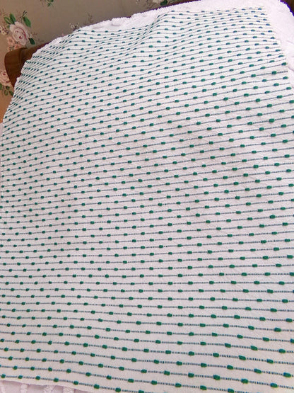 vtg preppy fabric chenille raindrop dots green & white 20x25" piece