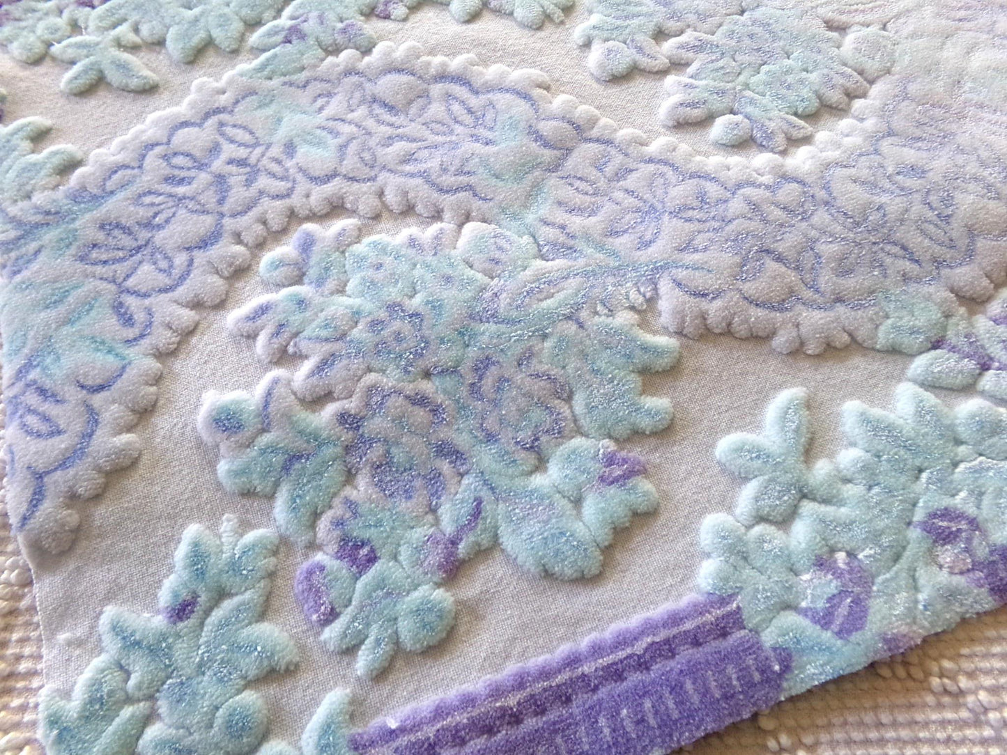 cut velvet fabric iridescent shimmer luxury Bates vintage tapestry chenille material, 12" x 21" inch piece ideal in totes & bags