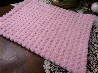 Pink Pops Vintage Chenille Bedspread Fabric Piece Popcorn Dots, 18" x 24"