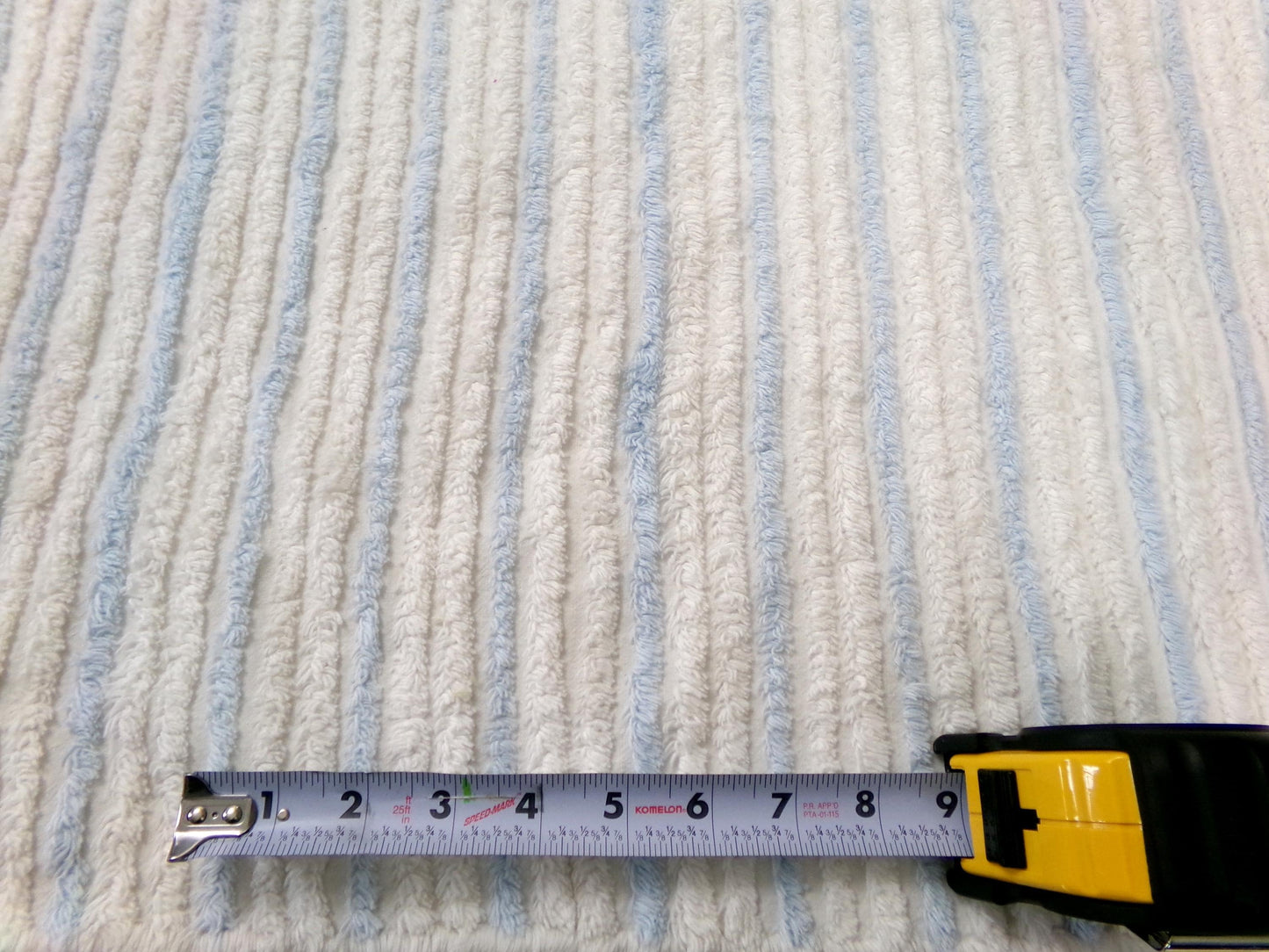 simple blue & white striped vintage chenille bedspread fabric, versatile sewing material 17" x 24"