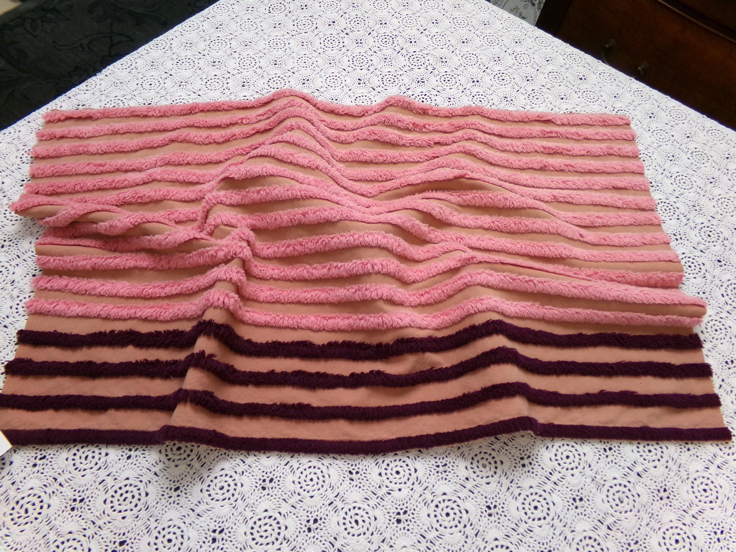 Transitional Stripe Vintage Chenille Bedspread Fabric 15x24" Unique Plush Sewing Material