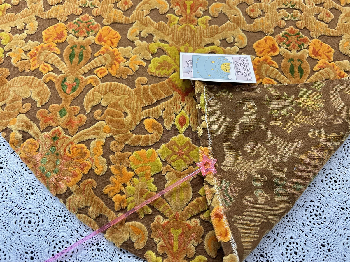 Boho Vintage Cut Velvet Fabric, Copper Brown Tapestry Style Chenille Material, 17x21" Pc