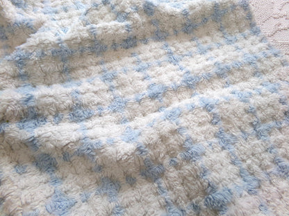 blue & white check vintage chenille fabric, cottage plaid 17x30" pc