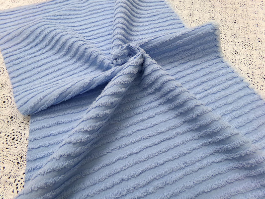 Vintage Chenille Fabric, Simple Blue Stripes, 15.5x25" Piece