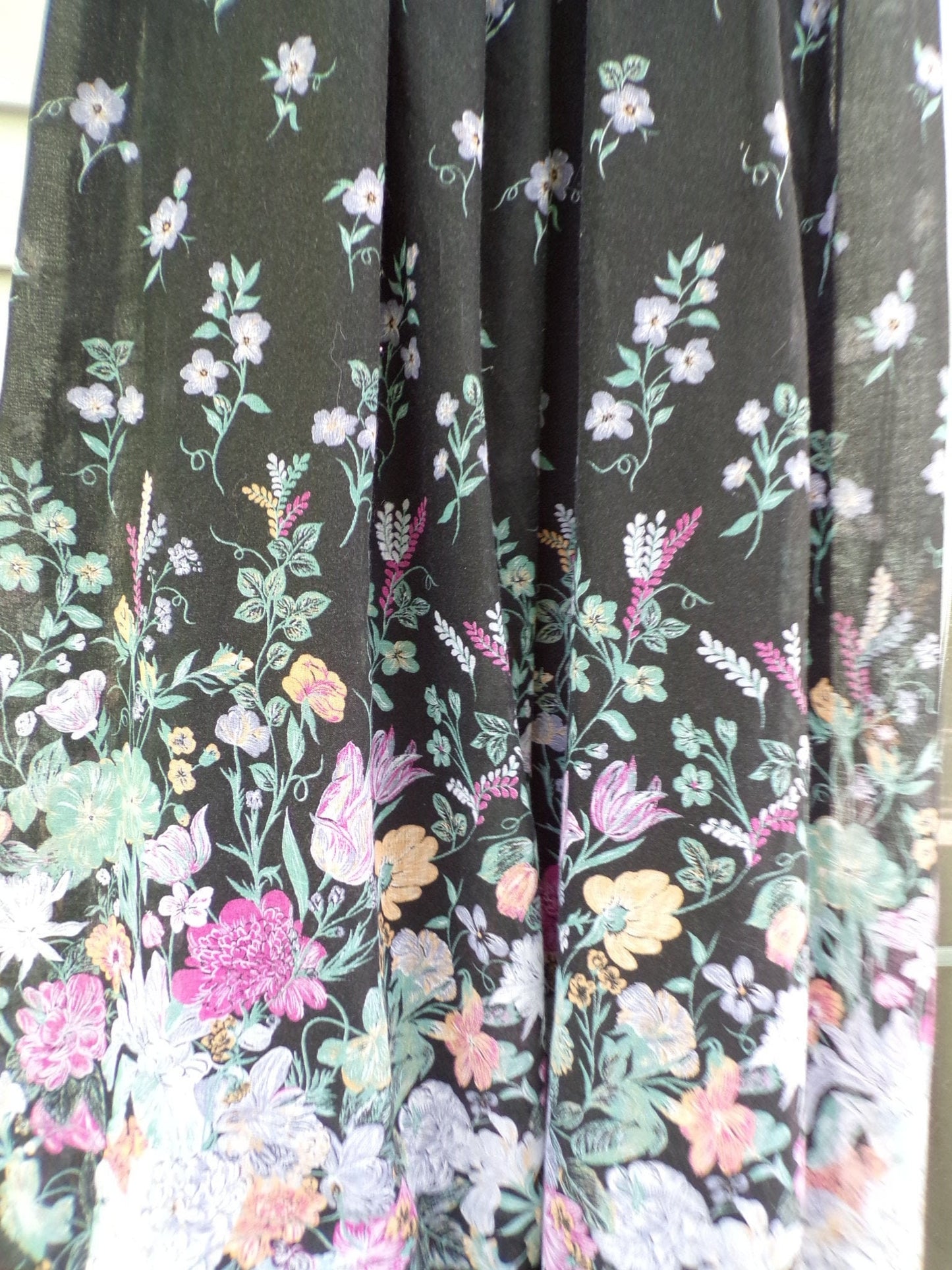 Vintage Boho Prairie Dress Black Floral 70s Maxi Sundress Jr Sz 13