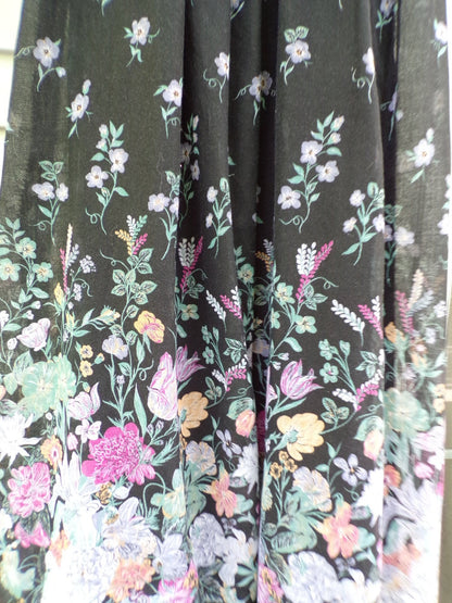 Vintage Boho Prairie Dress Black Floral 70s Maxi Sundress Jr Sz 13