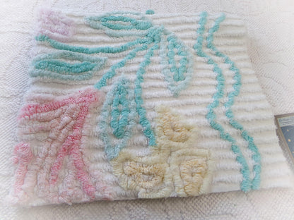 Pastel Floral Vintage Chenille Bedspread Fabric, Cottage Chic Design 18" x 24" piece sewing material