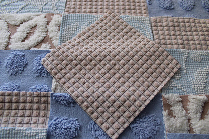 sky & sand vintage chenille fabric squares, set of 16 quilt blocks 6" each, modern dot, hobnail, geometric in blue, white, sand