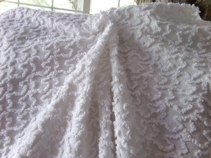 Texturized 3D Squiggles White Vintage Chenille Fabric, 18" x 24" Piece, Versatile to Use in Quilts, Pillows & Small Craft Projects