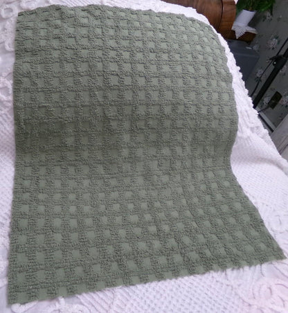 Simple Sage Squares Vintage Style Chenille Fabric, Grid Design, 18x24" Piece