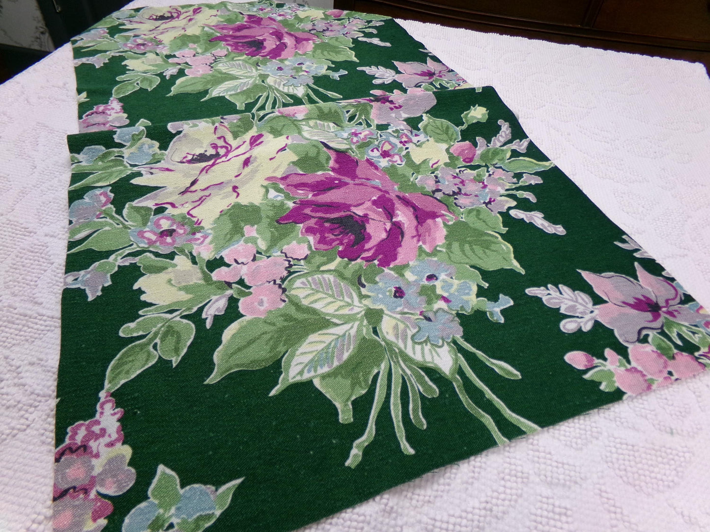 Vintage Waverly Rose Caprice Fabric Green Floral Barkcloth Style 17x35"