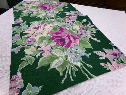 Vintage Waverly Rose Caprice Fabric Green Floral Barkcloth Style 17x35"