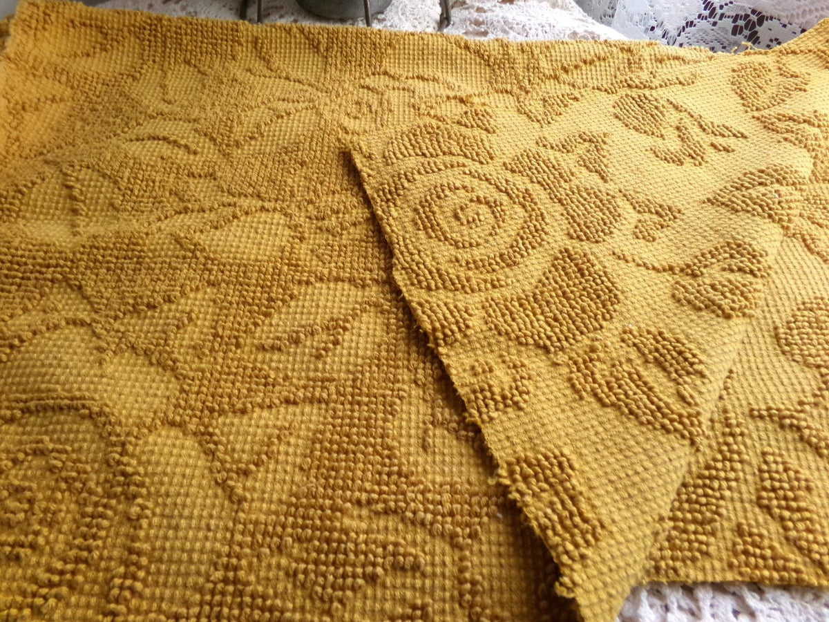 Boho Rose Vintage Chenille Fabric, Saturated Harvest Gold Woven 21x24" Piece