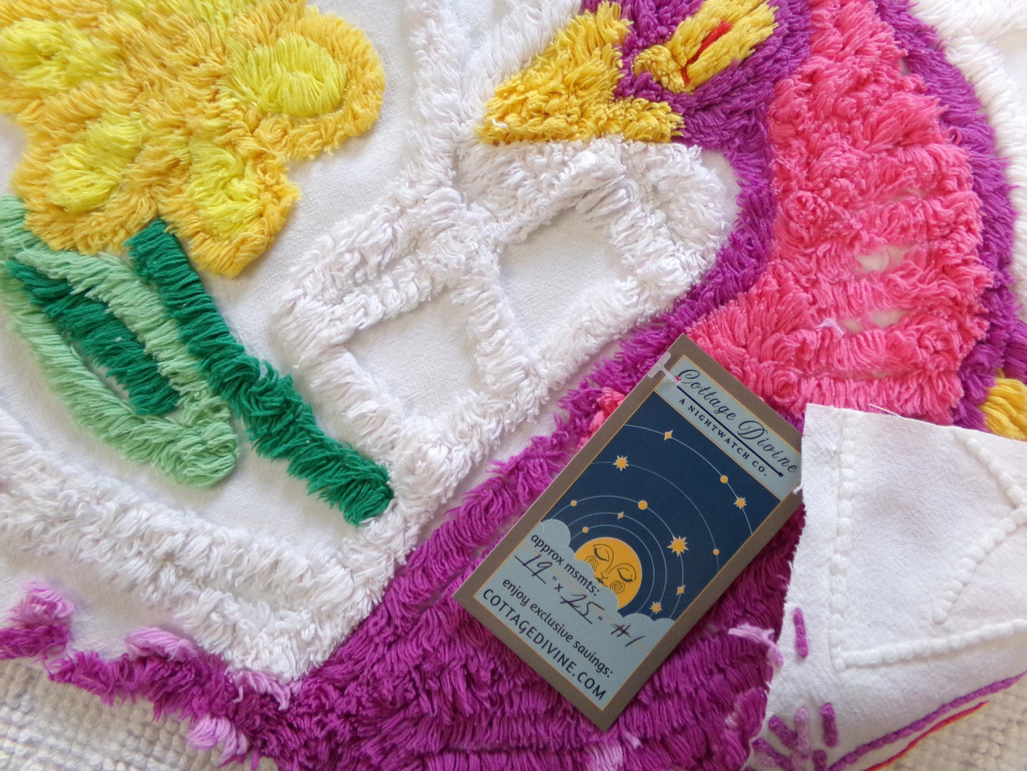 colorful peacock vintage chenille fabric piece, 19" x 25" panel, great for wallhanging or quilt inlay