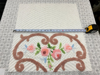 Vintage Floral Chenille Fabric, 22x24" Antique Sewing Textile