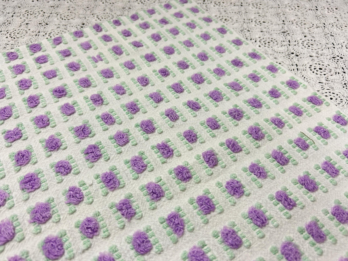 Rosebud Vintage Chenille Bedspread Fabric 18x22" Shabby Purple Roses