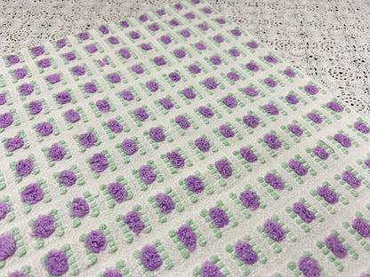 Rosebud Vintage Chenille Bedspread Fabric 18x22" Shabby Purple Roses