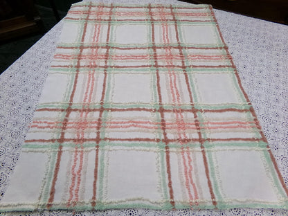 country plaid vintage chenille bedspread fabric cotton sewing material 20.5x26"