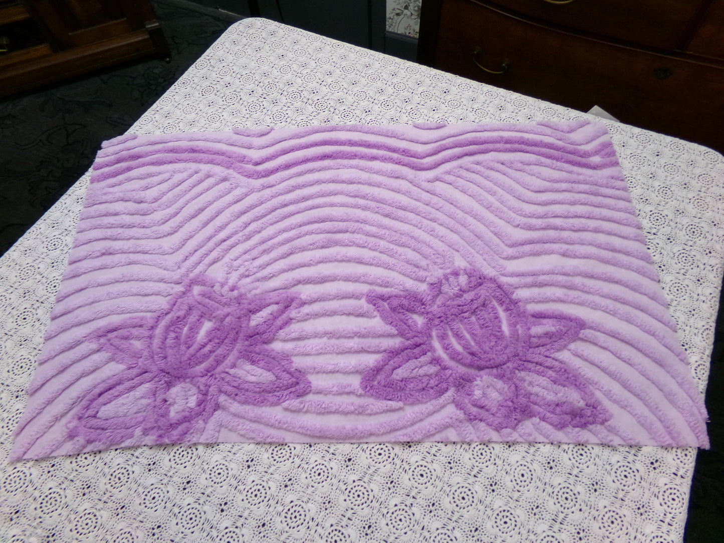 Lush Plush Lavender Vintage Chenille Fabric Piece 18x28" Sewing Material