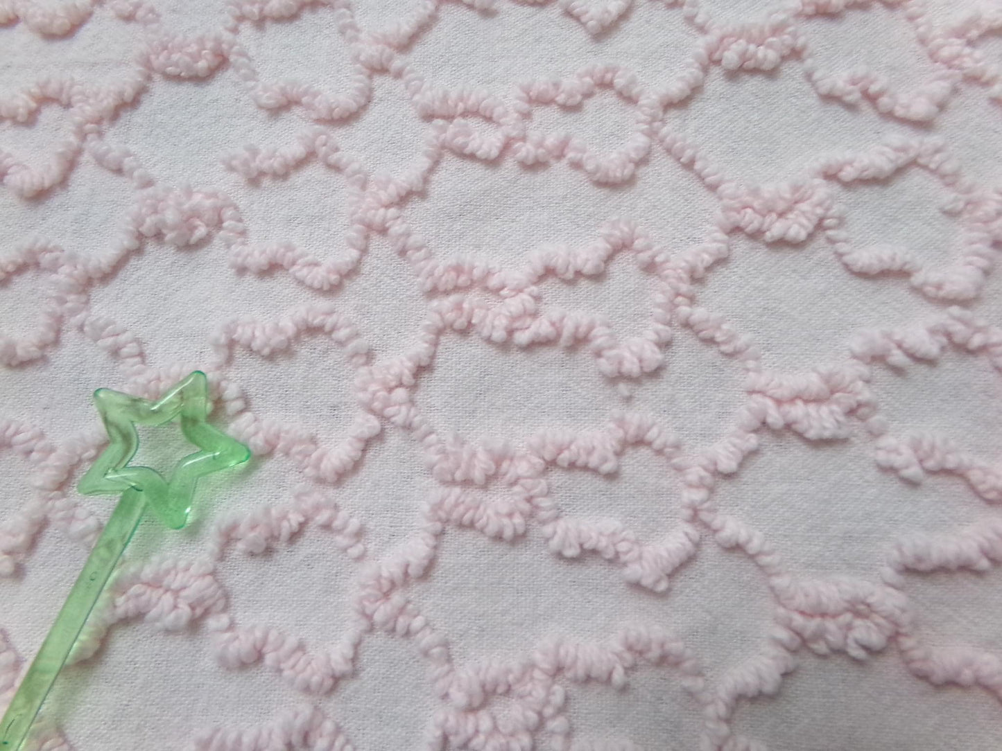 Pink Links Vintage Chenille Bedspread Fabric 18x24" Pc Textured Quilting Material