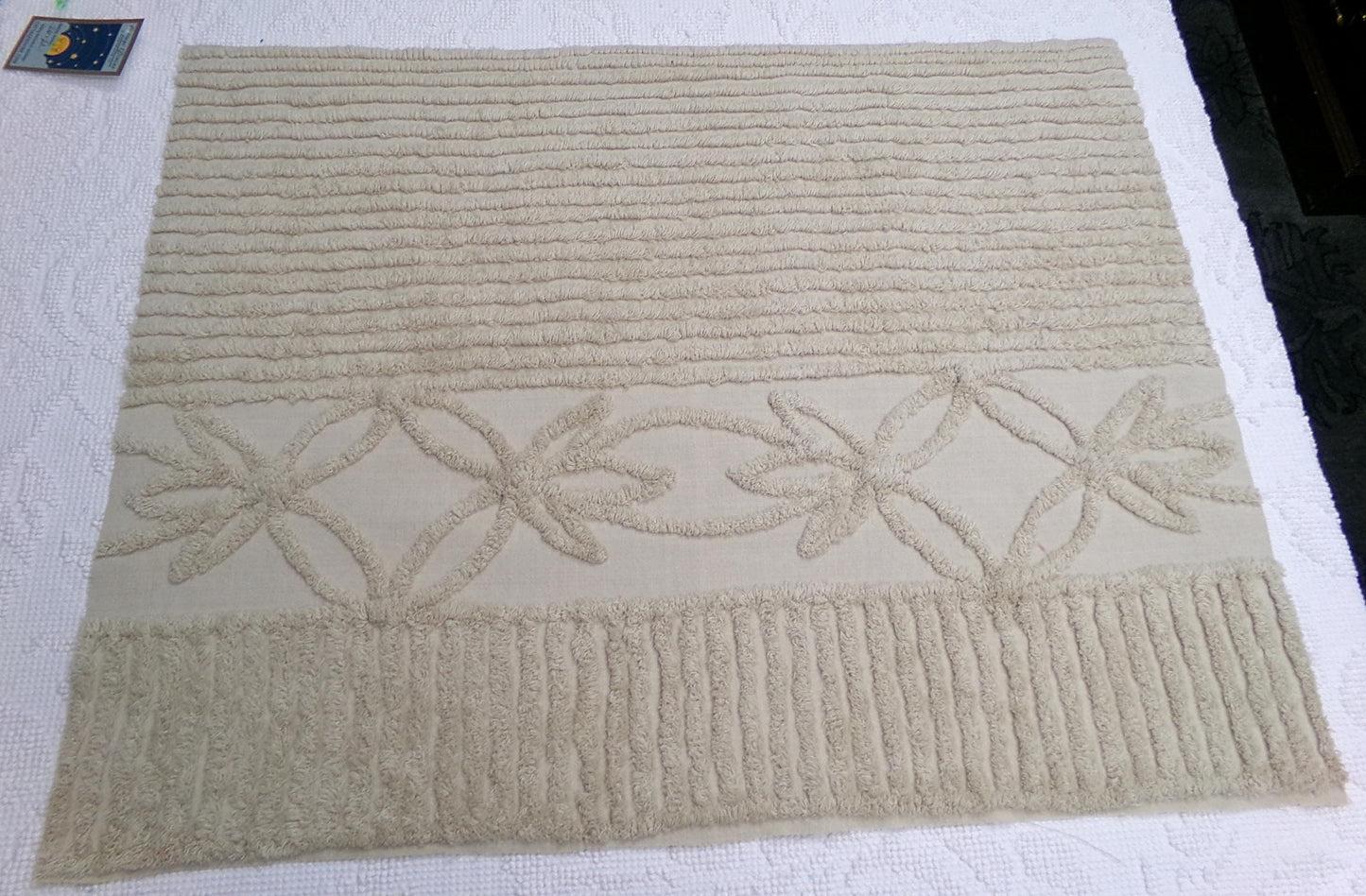 Mocha Sands Vintage Chenille Fabric, Simple Star Floral Sewing & Quilt Material 26" x 20" Piece