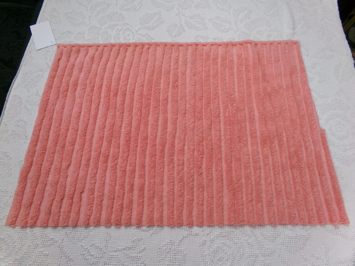 Melon Striped Vintage Chenille Bedspread Fabric, Tufted Peach Stripes, 17" x 24"