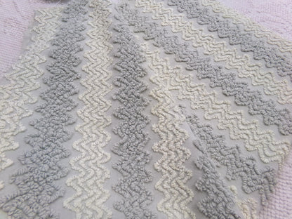 modern grey & white vintage chenille fabric, textured zig zag design, 21" x 18" unique piece of quilt material