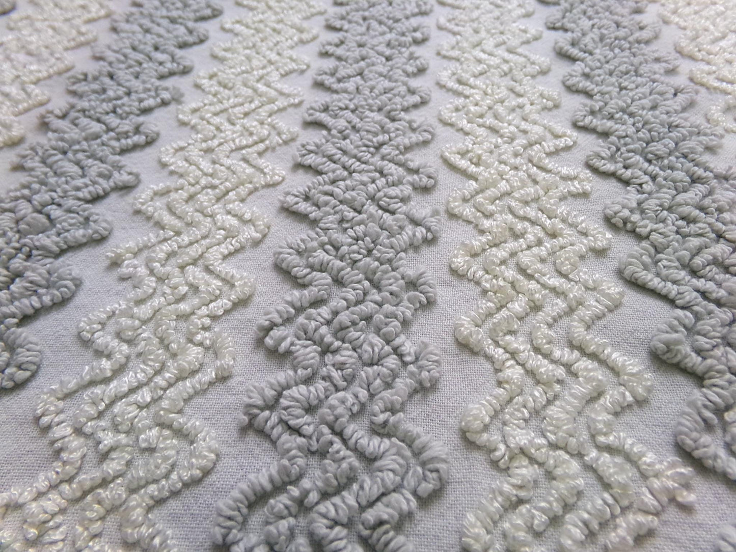 Vintage Chenille Fabric, Grey White Zig Zag Texture 23x23" Quilt Material