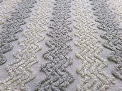 Vintage Chenille Fabric, Grey White Zig Zag Texture 23x23" Quilt Material